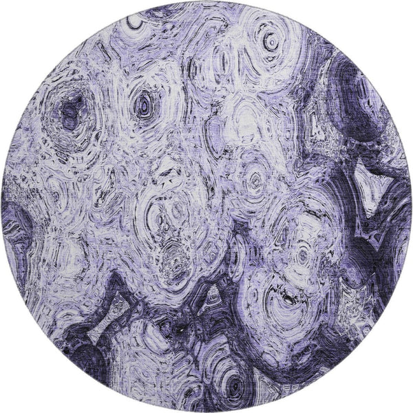 HomeRoots 8' Purple and Ivory Abstract Washable Round Rug - Durable, UV-Protected, Perfect for Any Space! 650173