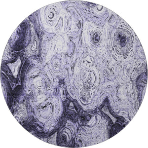 HomeRoots 8' Purple and Ivory Abstract Washable Round Rug - Durable, UV-Protected, Perfect for Any Space! 650173
