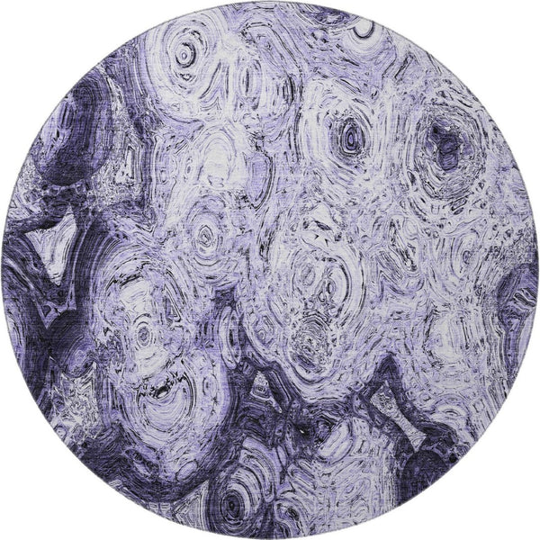 HomeRoots 8' Purple and Ivory Abstract Washable Round Rug - Durable, UV-Protected, Perfect for Any Space! 650173