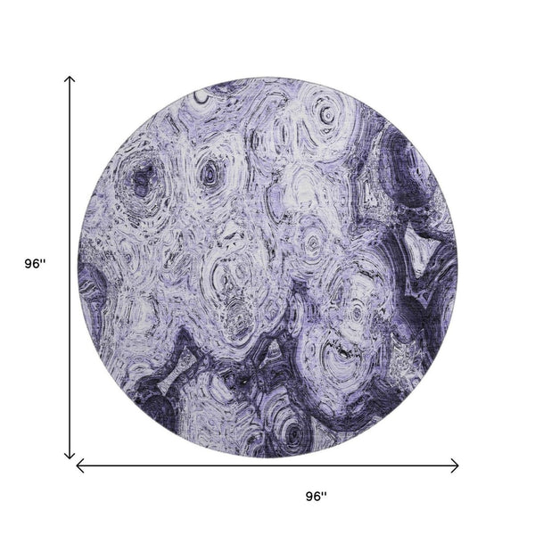 HomeRoots 8' Purple and Ivory Abstract Washable Round Rug - Durable, UV-Protected, Perfect for Any Space! 650173