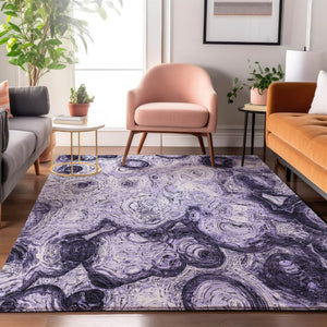 HomeRoots 10' X 14' Purple and Ivory Abstract Washable Area Rug – Stylish, Durable, UV Resistant for Homes 650176