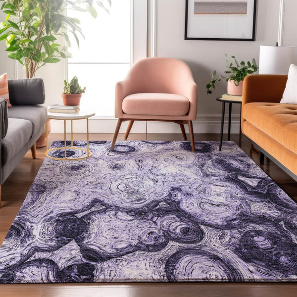 HomeRoots 10' X 14' Purple and Ivory Abstract Washable Area Rug – Stylish, Durable, UV Resistant for Homes 650176