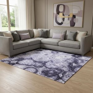 HomeRoots 10' X 14' Purple and Ivory Abstract Washable Area Rug – Stylish, Durable, UV Resistant for Homes 650176