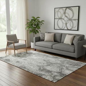 HomeRoots 5' X 8' Silver and Gray Abstract Area Rug - Washable, UV Protected, Stain-Resistant for Stylish Homes 650178