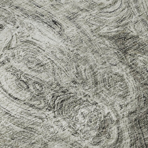 HomeRoots 8' Washable Silver and Gray Abstract Round Rug - UV Resistant, Stain-Proof, Ideal for Homes with Kids & Pets 650179