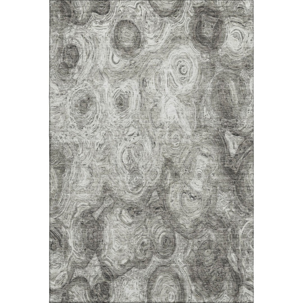 HomeRoots 8' X 10' Silver & Gray Abstract Washable Area Rug - Durable, UV Protected, Stylish for Any Room 650180