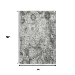 HomeRoots 8' X 10' Silver & Gray Abstract Washable Area Rug - Durable, UV Protected, Stylish for Any Room 650180