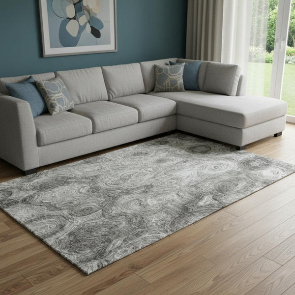 HomeRoots 9' X 12' Silver and Gray Abstract Area Rug - Washable, UV-Protected, Perfect for Modern Spaces! 650181