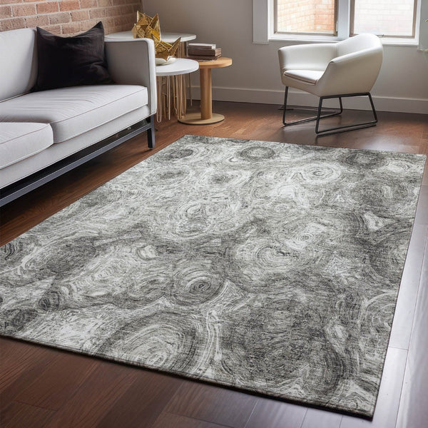 HomeRoots 9' X 12' Silver and Gray Abstract Area Rug - Washable, UV-Protected, Perfect for Modern Spaces! 650181