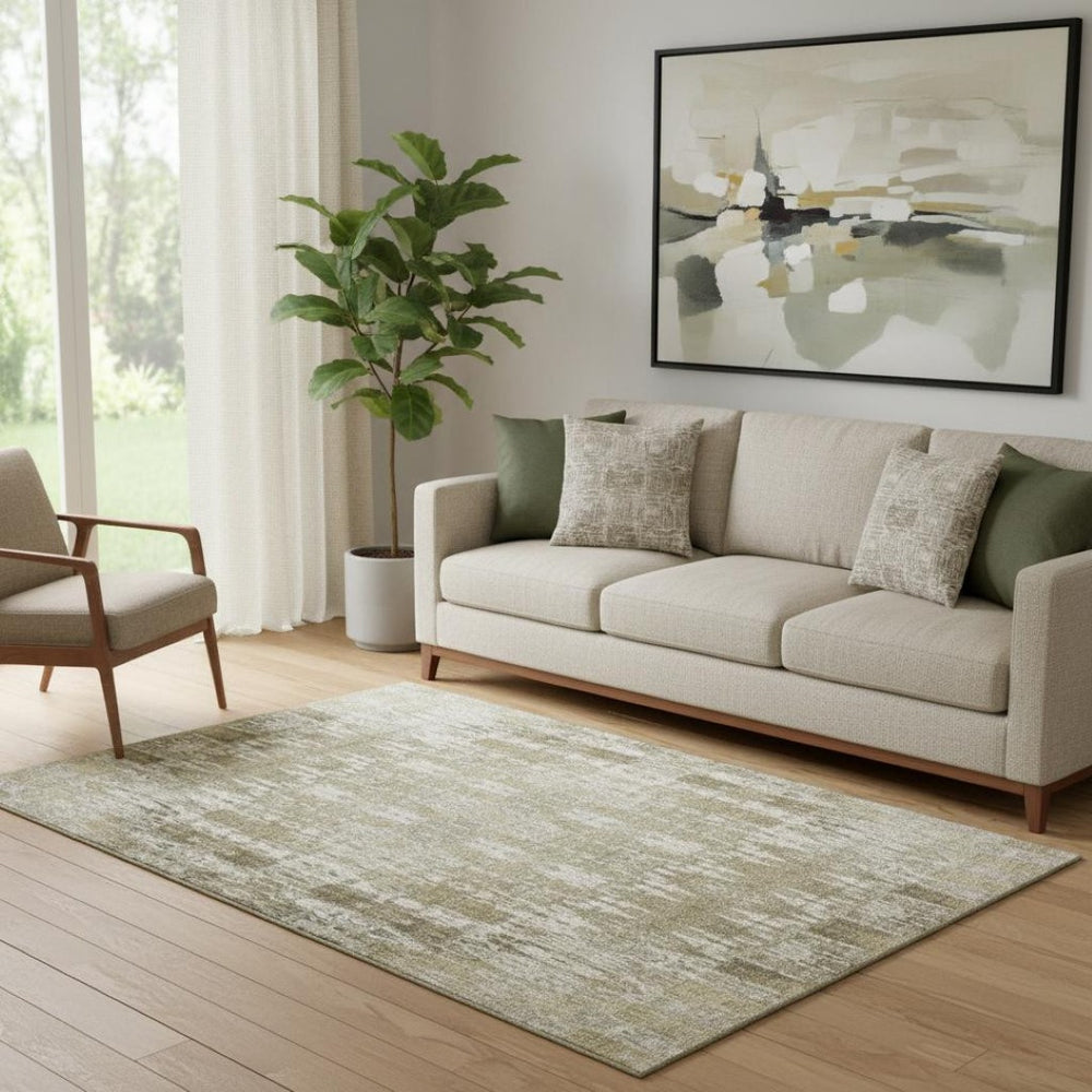 HomeRoots 5' X 8' Beige and Tan Moroccan Area Rug - Washable, Stain Resistant, UV Protected for Elegant Spaces 650184