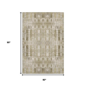 HomeRoots 5' X 8' Beige and Tan Moroccan Area Rug - Washable, Stain Resistant, UV Protected for Elegant Spaces 650184