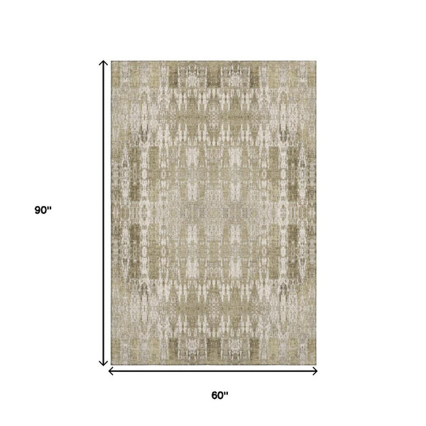 HomeRoots 5' X 8' Beige and Tan Moroccan Area Rug - Washable, Stain Resistant, UV Protected for Elegant Spaces 650184
