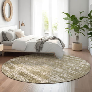 HomeRoots 8' Beige and Tan Moroccan Washable Round Rug - Durable, UV-Protected, Stain-Resistant Elegance for Homes 650185