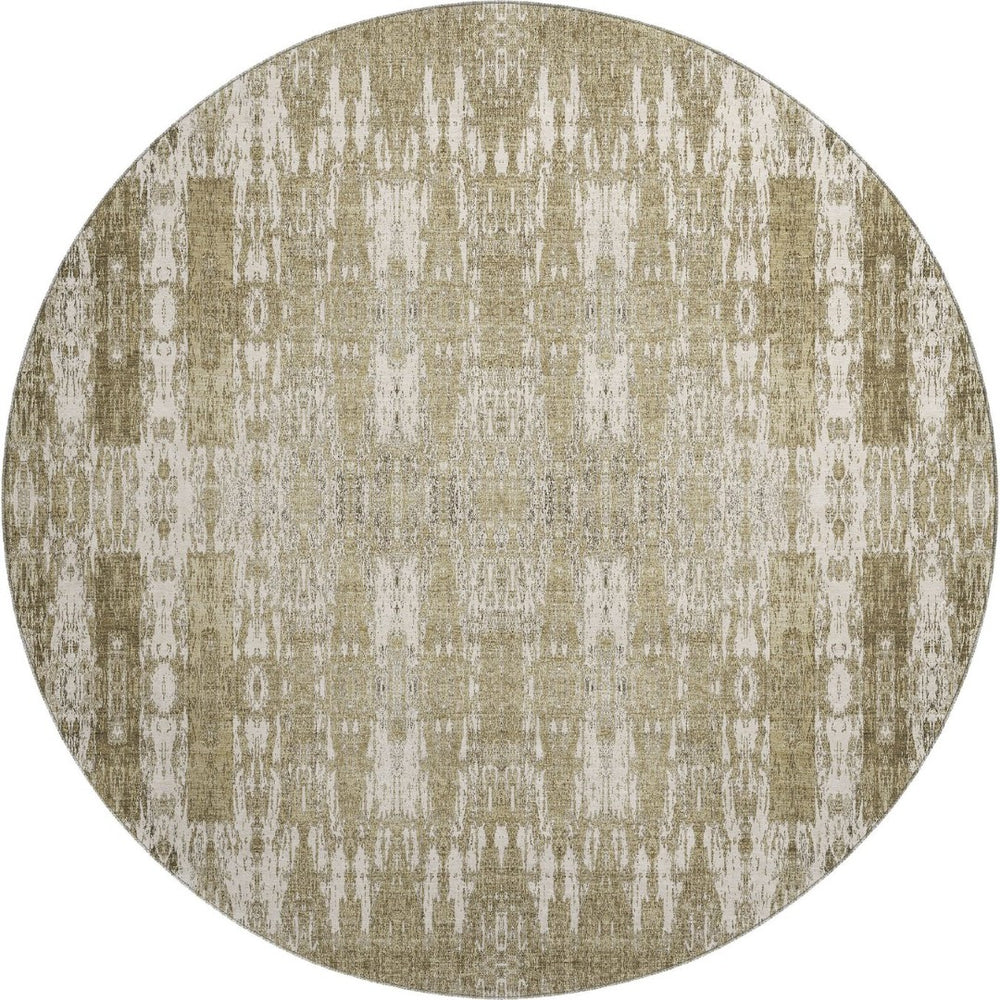 HomeRoots 8' Beige and Tan Moroccan Washable Round Rug - Durable, UV-Protected, Stain-Resistant Elegance for Homes 650185
