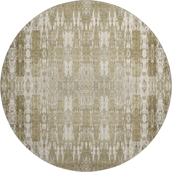 HomeRoots 8' Beige and Tan Moroccan Washable Round Rug - Durable, UV-Protected, Stain-Resistant Elegance for Homes 650185