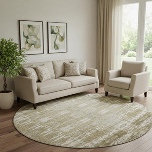 HomeRoots 8' Beige and Tan Moroccan Washable Round Rug - Durable, UV-Protected, Stain-Resistant Elegance for Homes 650185