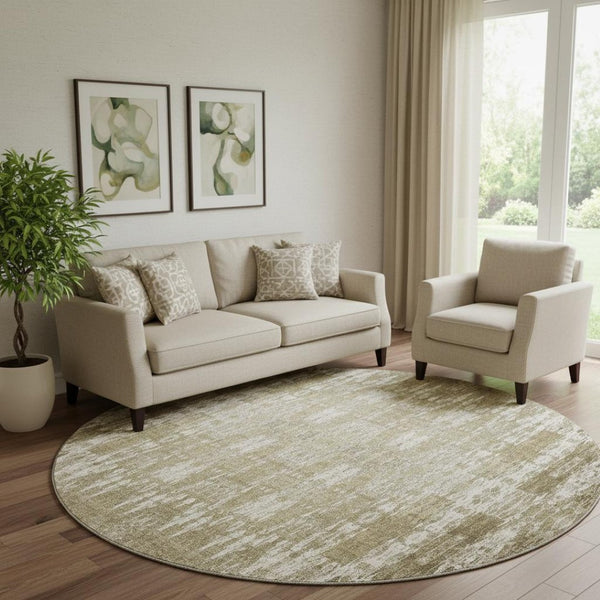 HomeRoots 8' Beige and Tan Moroccan Washable Round Rug - Durable, UV-Protected, Stain-Resistant Elegance for Homes 650185