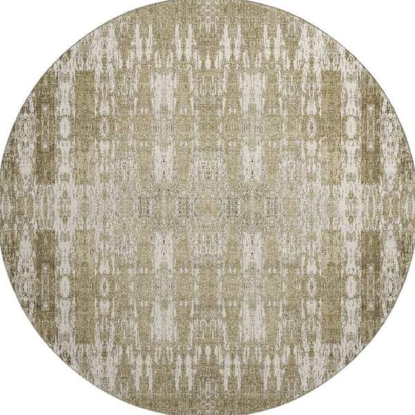 HomeRoots 8' Beige and Tan Moroccan Washable Round Rug - Durable, UV-Protected, Stain-Resistant Elegance for Homes 650185
