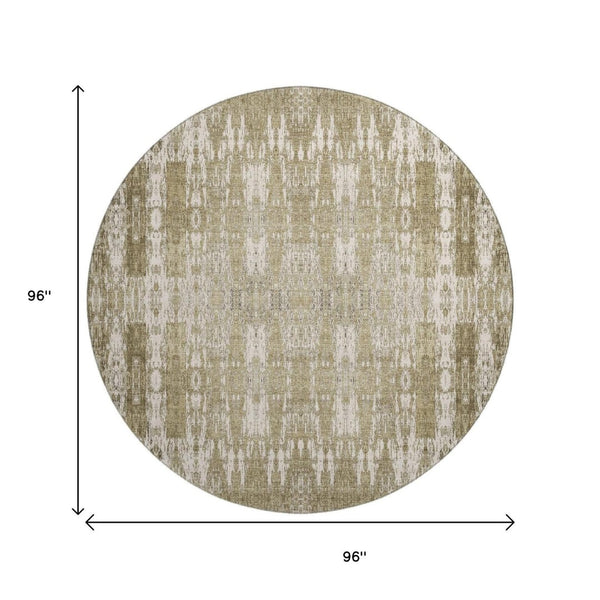 HomeRoots 8' Beige and Tan Moroccan Washable Round Rug - Durable, UV-Protected, Stain-Resistant Elegance for Homes 650185