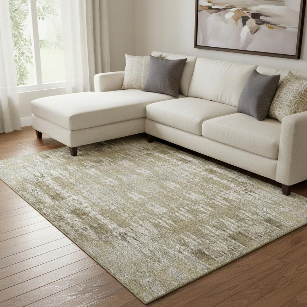 HomeRoots 10' X 14' Beige and Tan Moroccan Area Rug - Washable, UV Protected, Stain Resistant for Easy Care 650188