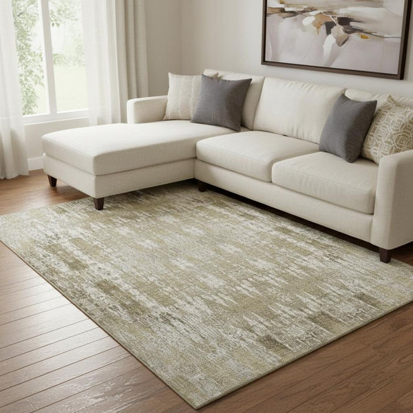 HomeRoots 10' X 14' Beige and Tan Moroccan Area Rug - Washable, UV Protected, Stain Resistant for Easy Care 650188