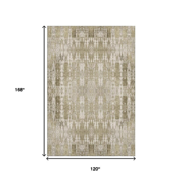 HomeRoots 10' X 14' Beige and Tan Moroccan Area Rug - Washable, UV Protected, Stain Resistant for Easy Care 650188