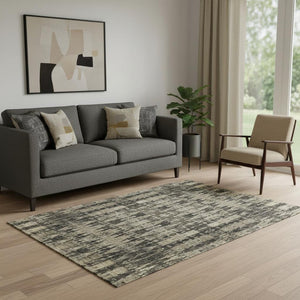 HomeRoots 5' Moroccan Washable Area Rug in Black & Beige – Durable, Stain-Resistant, UV Protected Design! 650190