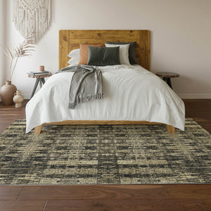HomeRoots 5' Moroccan Washable Area Rug in Black & Beige – Durable, Stain-Resistant, UV Protected Design! 650190