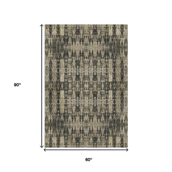 HomeRoots 5' Moroccan Washable Area Rug in Black & Beige – Durable, Stain-Resistant, UV Protected Design! 650190