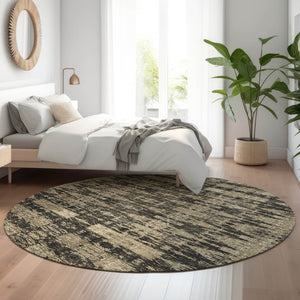 HomeRoots 8' Black and Beige Moroccan Round Rug - Washable, Durable, UV-Protected for Homes and Patios 650191