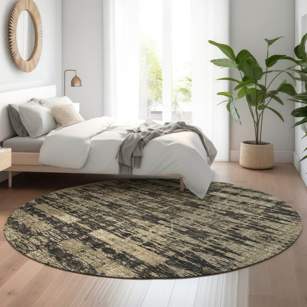 HomeRoots 8' Black and Beige Moroccan Round Rug - Washable, Durable, UV-Protected for Homes and Patios 650191