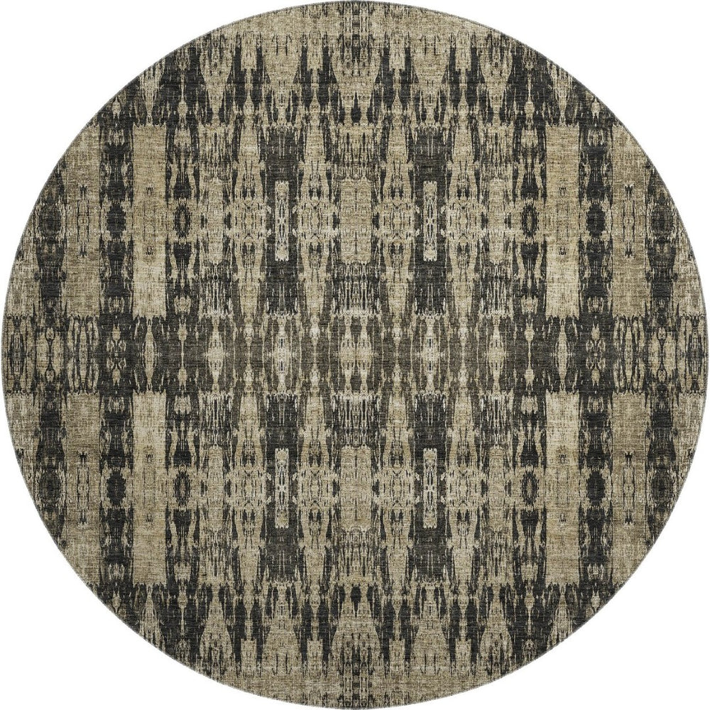 HomeRoots 8' Black and Beige Moroccan Round Rug - Washable, Durable, UV-Protected for Homes and Patios 650191