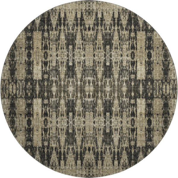 HomeRoots 8' Black and Beige Moroccan Round Rug - Washable, Durable, UV-Protected for Homes and Patios 650191