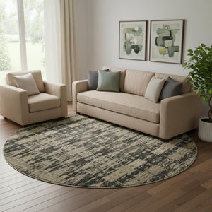HomeRoots 8' Black and Beige Moroccan Round Rug - Washable, Durable, UV-Protected for Homes and Patios 650191