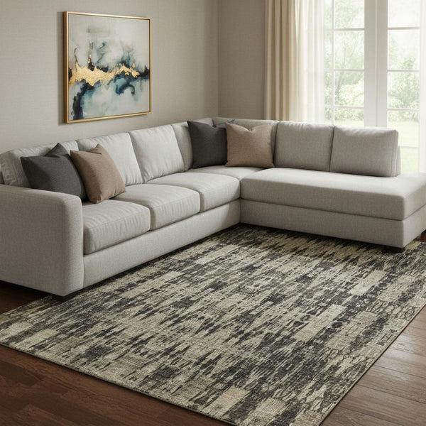 HomeRoots 8' X 10' Black and Beige Moroccan Area Rug – Washable, Stain Resistant, UV Protected for Homes with Pets 650192