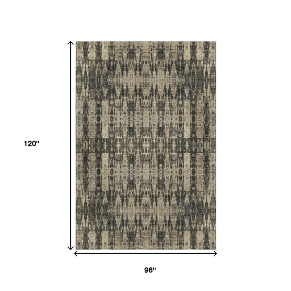 HomeRoots 8' X 10' Black and Beige Moroccan Area Rug – Washable, Stain Resistant, UV Protected for Homes with Pets 650192