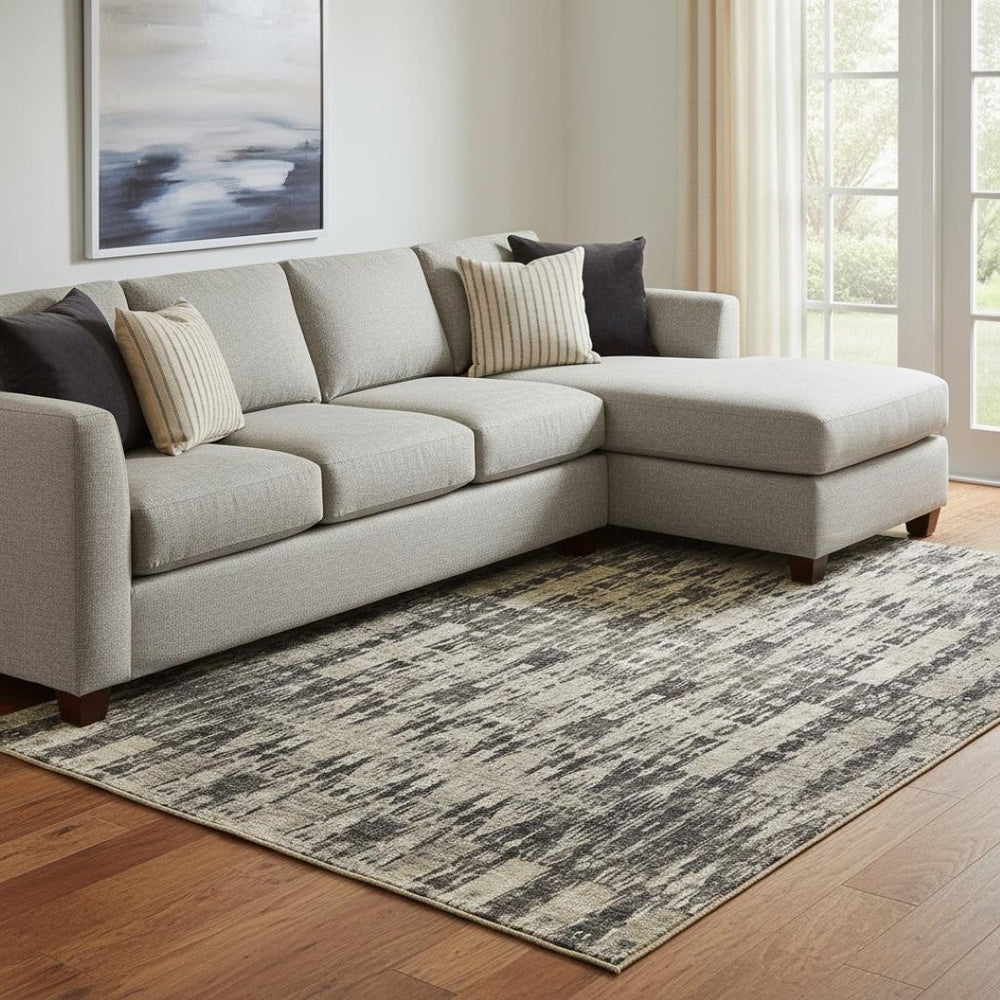 HomeRoots 9' X 12' Moroccan Area Rug - Stylish Black & Beige, Washable, UV-Protected, Perfect for Any Room! 650193