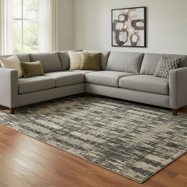 HomeRoots 10' X 14' Black And Beige Moroccan Area Rug - Washable, UV-Protected, Perfect for High-Traffic Spaces 650194