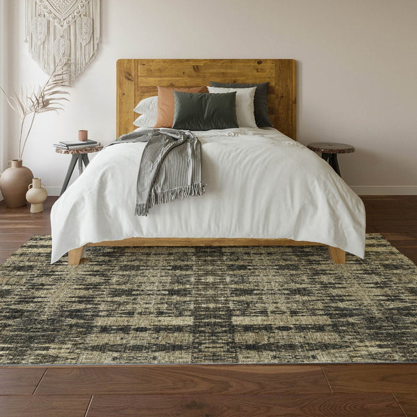 HomeRoots 10' X 14' Black And Beige Moroccan Area Rug - Washable, UV-Protected, Perfect for High-Traffic Spaces 650194