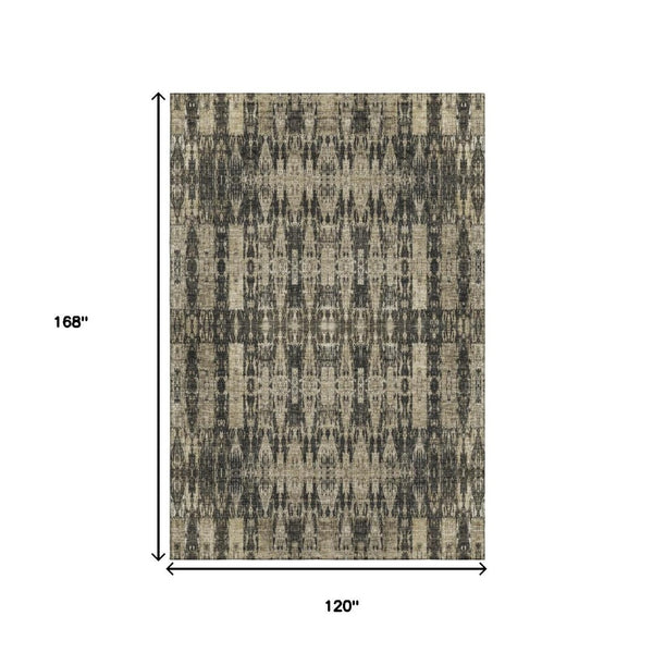 HomeRoots 10' X 14' Black And Beige Moroccan Area Rug - Washable, UV-Protected, Perfect for High-Traffic Spaces 650194