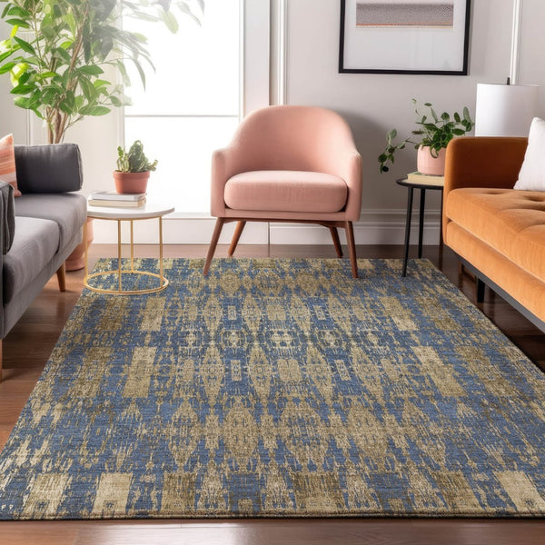 HomeRoots 5' X 8' Moroccan-Inspired Washable Area Rug in Blue & Chocolate – Durable, UV-Protected & Stylish 650196