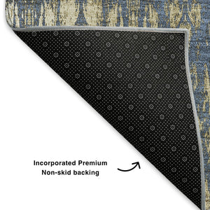 HomeRoots 5' X 8' Moroccan-Inspired Washable Area Rug in Blue & Chocolate – Durable, UV-Protected & Stylish 650196