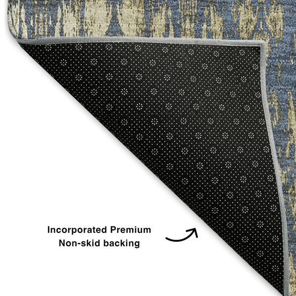 HomeRoots 5' X 8' Moroccan-Inspired Washable Area Rug in Blue & Chocolate – Durable, UV-Protected & Stylish 650196