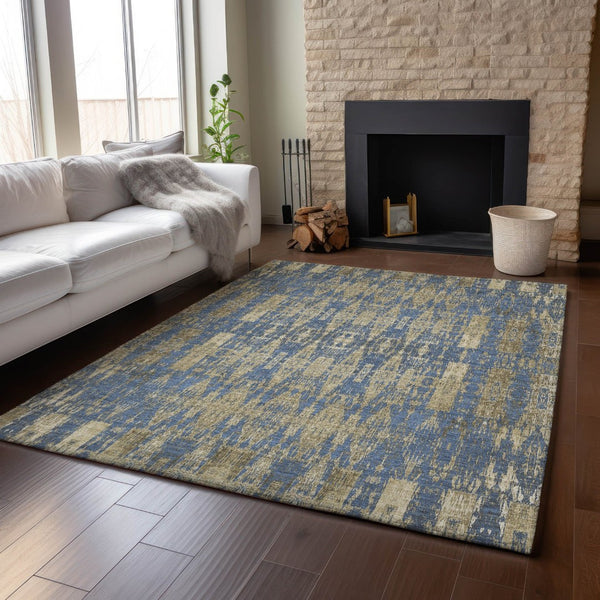 HomeRoots 5' X 8' Moroccan-Inspired Washable Area Rug in Blue & Chocolate – Durable, UV-Protected & Stylish 650196