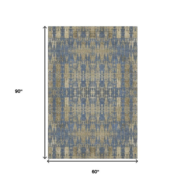 HomeRoots 5' X 8' Moroccan-Inspired Washable Area Rug in Blue & Chocolate – Durable, UV-Protected & Stylish 650196