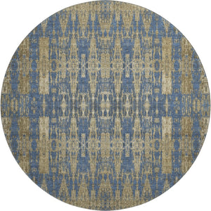 HomeRoots 8' Blue & Chocolate Moroccan Round Rug - Washable, UV-Protected, Stain Resistant for Family Spaces 650197