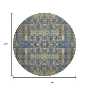HomeRoots 8' Blue & Chocolate Moroccan Round Rug - Washable, UV-Protected, Stain Resistant for Family Spaces 650197