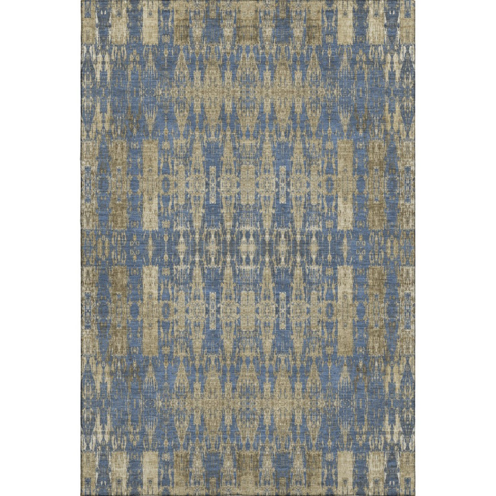 HomeRoots 8' X 10' Moroccan-Style Blue & Chocolate Washable Area Rug with UV Protection & Easy Care Features 650198