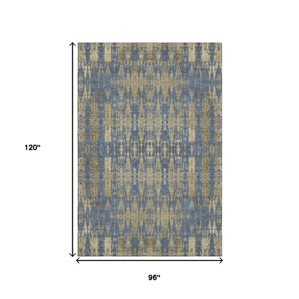 HomeRoots 8' X 10' Moroccan-Style Blue & Chocolate Washable Area Rug with UV Protection & Easy Care Features 650198