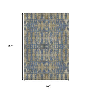 HomeRoots 9' X 12' Moroccan-Inspired Area Rug in Blue & Chocolate - Washable, Stain Resistant, UV Protected! 650199